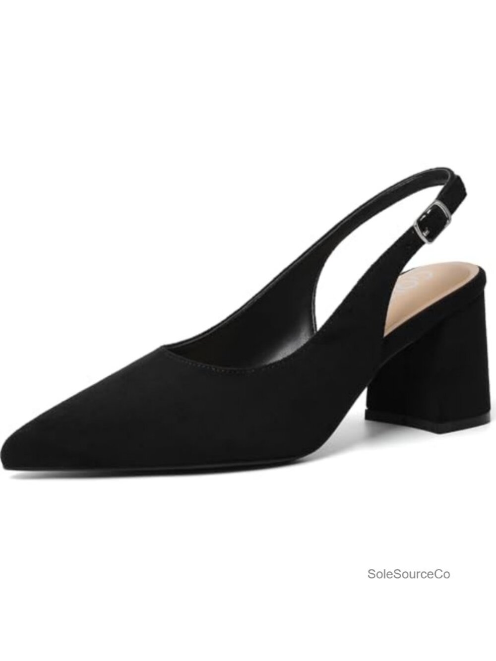 Women's Pointed Closed Toe Chunky Slingback Heels Block Office Work Pumps Faux